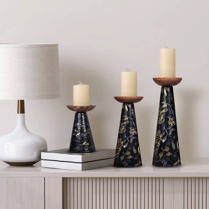 Mela Artisans - Wholesale Candle Holder - Moody Floral Pillar Candle Holder Set5