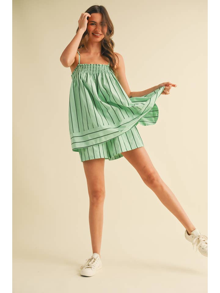 Klesis - Wholesale Lounge Set - Women's - IST5891 STRIPED SLEEVELES TUNIC TOP AND SHORTS SET