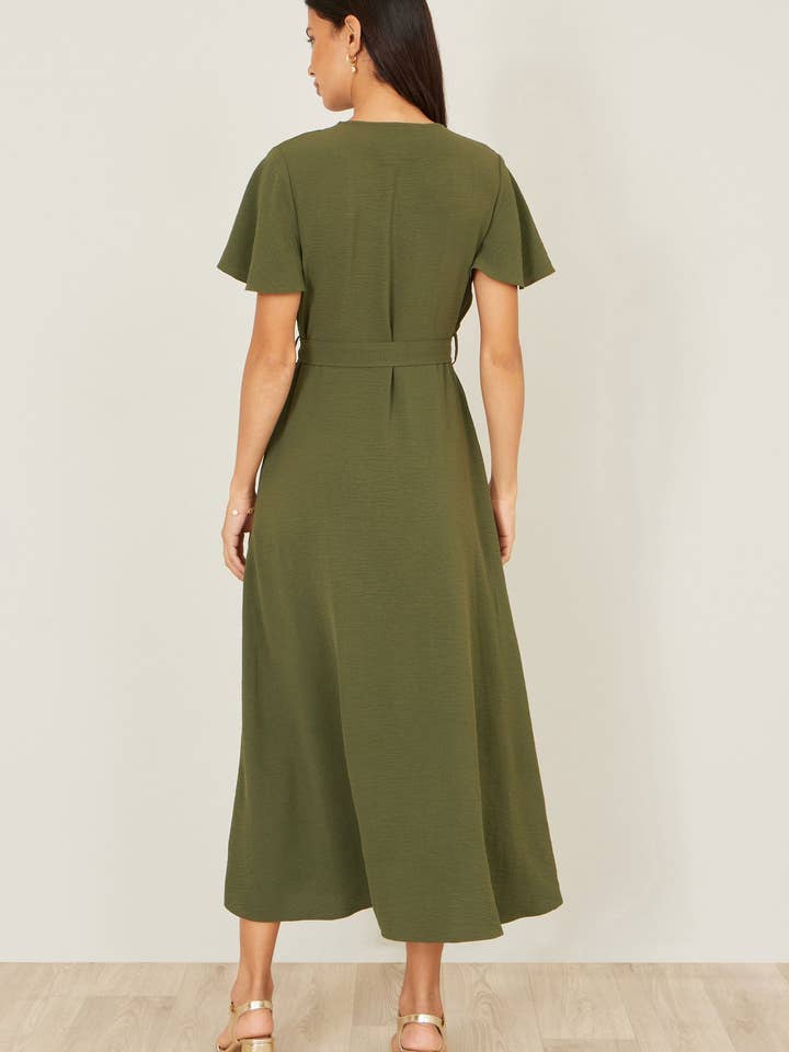 Yumi Green Ruffle Collar Midi Shirt Dress for wholesale by Yumi