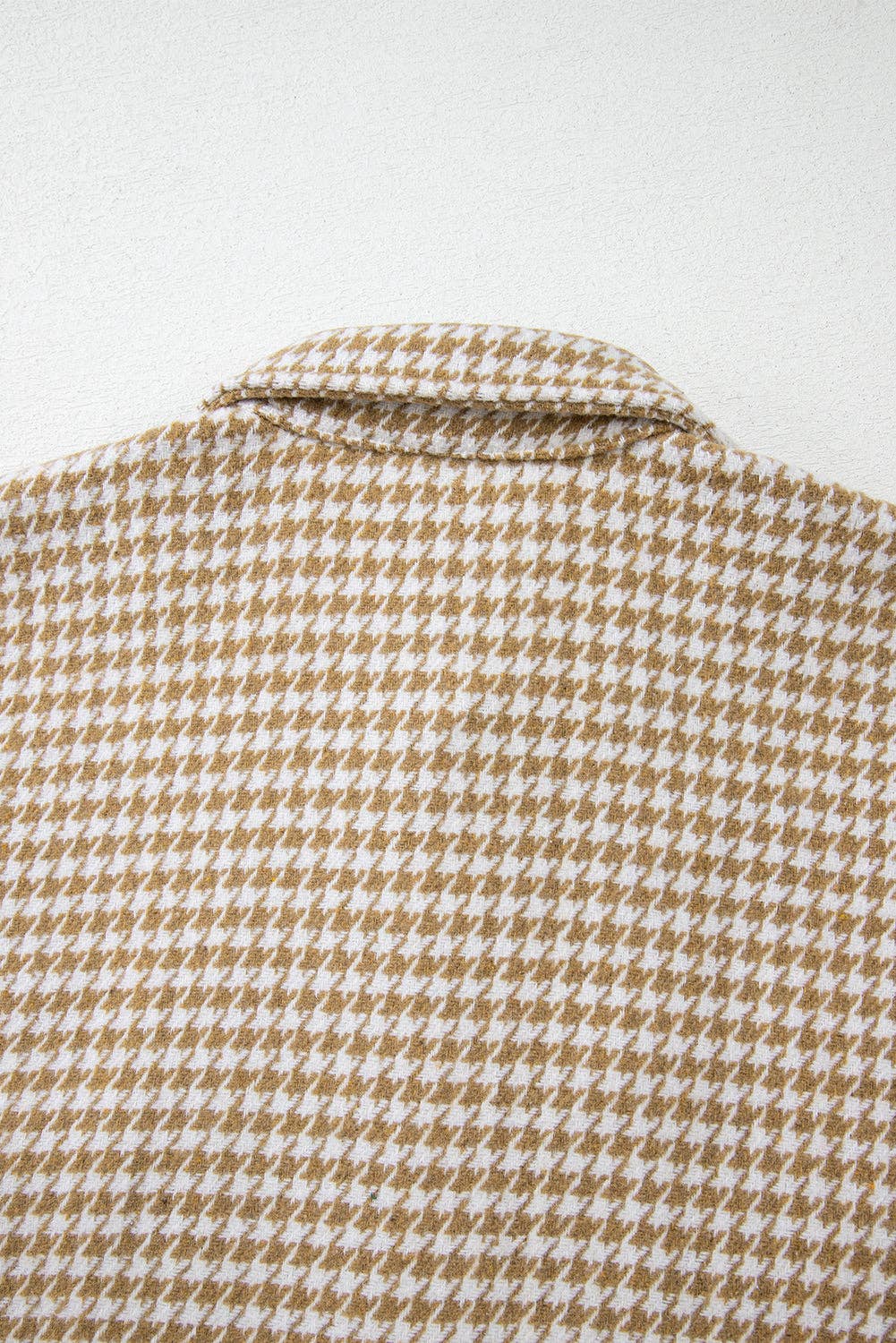 Khaki Houndstooth Color Contrast Textured Patchwork Shacket for wholesale on Faire6