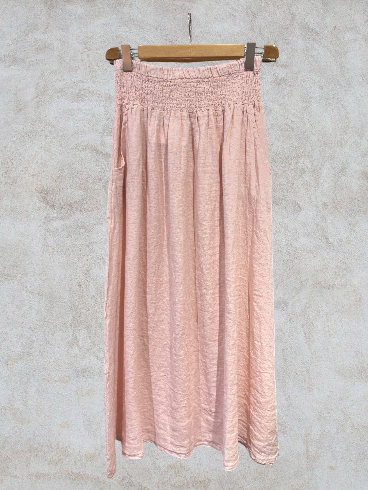 NAÏS PARIS - Wholesale Skirt - Women's - LONG SKIRT WITH SMOCKED WAIST AND POCKETS 100% LINEN9