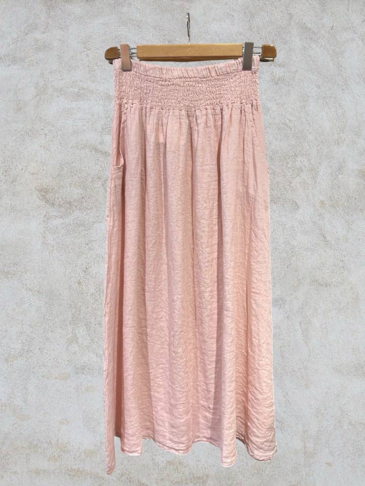 NAÏS PARIS - Wholesale Skirt - Women's - LONG SKIRT WITH SMOCKED WAIST AND POCKETS 100% LINEN9
