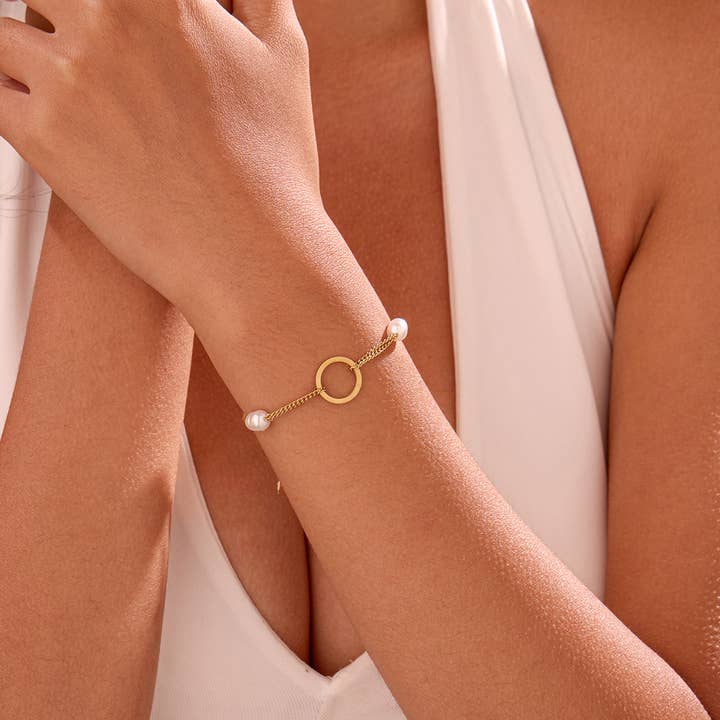 Dubbele Gouden Ketting Armband met Ringen voor wholesale door joya