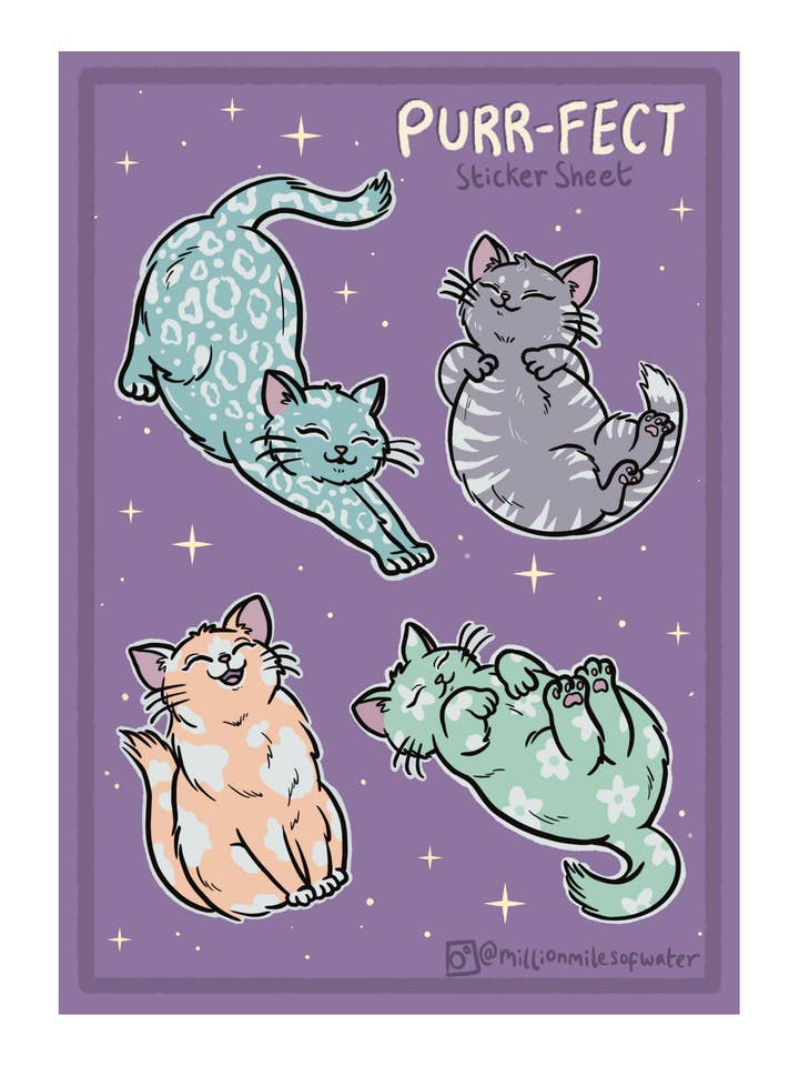 Rebel Romance x Abi Perry Purrfect Cats Sticker Sheets for wholesale by Rebel Romance