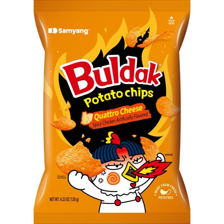 Samyang Buldak Potato Chips Quattro Cheese 12 Count for wholesale by Cow Crack Wholesale
