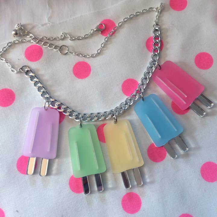 I'm Your Present - Wholesale Pendant/Charm Necklace - Pastel Ice Pop Popsicle Charm Necklace, Laser Cut Acrylic, Plastic Jewelry3