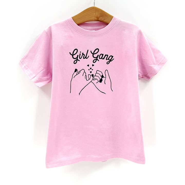 Kids Girl Gang Tee Shirt, pink with hearts for wholesale by The Wishing Elephant