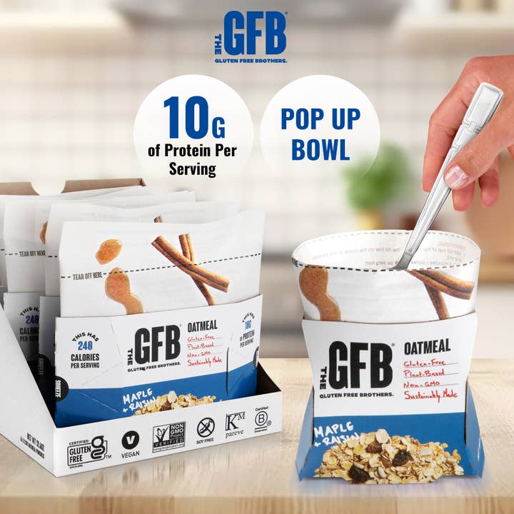The GFB - Wholesale Oats - The GFB: Maple Raisin Gluten Free Protein Oatmeal Pop-Up Cup