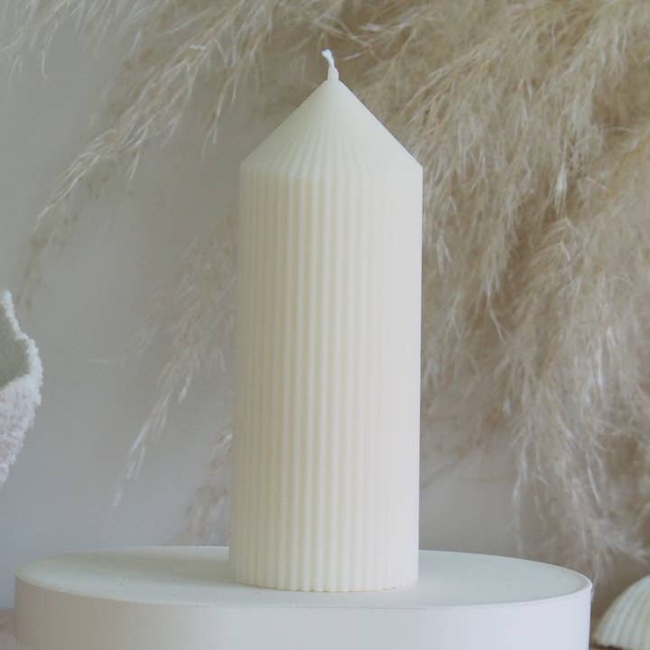 Pointy ribbed pillar candle, Christmas, handmade, home decor for wholesale by Candles Wholesale Au
