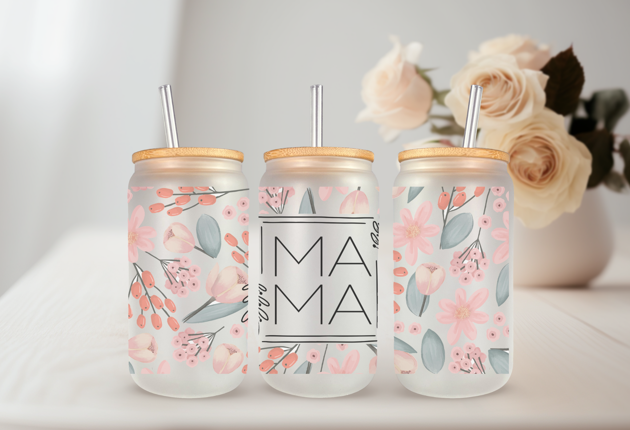 The Inspiration Haven - Wholesale Drinking Glass/Cup - 16 Oz Can Glass- Mama Floral Glass for Mother's Day Gift1