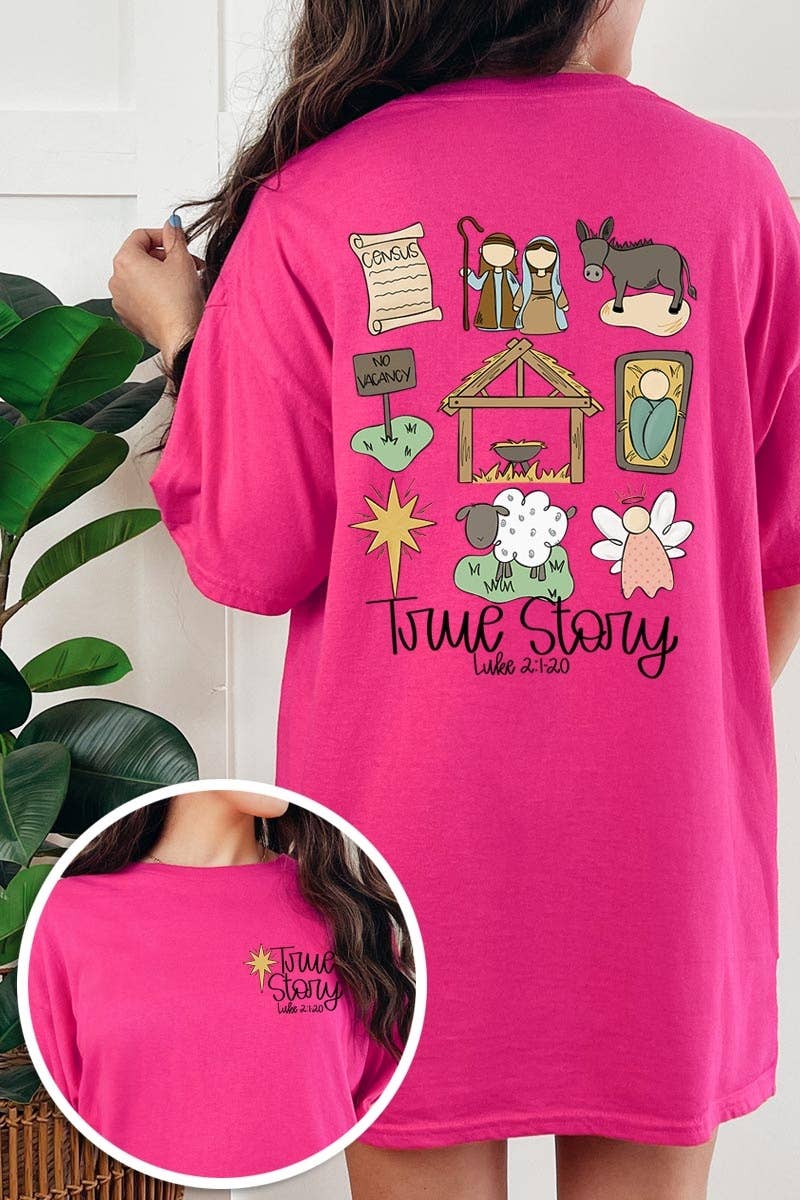 COLORBEAR - Wholesale T-shirt met print - Dames - TRUE STORY uniseks T-shirt met zware katoen en kerststal14