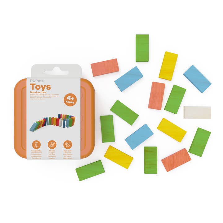 Summer Vibes! Popme Travel Wooden Domino Race in a Tin for wholesale by L10 Brands