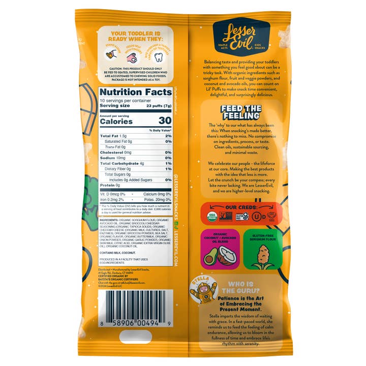 LesserEvil - Wholesale Puffed Snack - Lil' Puffs Broccoli Cheddar Blast, 2.5oz