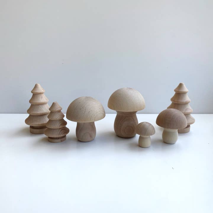 Taylored Toys - Wholesale Wood Toy - Kids - Forest Wood Mushroom Set | Tree Set Montessori Pretend Play