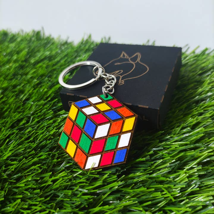 Herbs&Belles - Wholesale Keychain – Unisex - Wooden Scrambled Magic Cube Keychain, Rubik's Cube Custom1