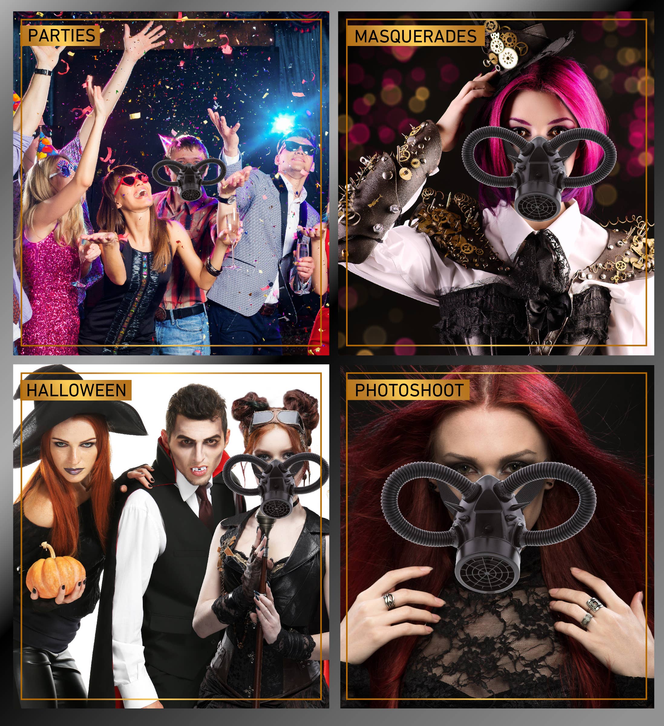 Cota Global - Vendita all'ingrosso Costume di carnevale - Bambini - Steampunk - Maschera a Gas per Bocca - Nera3