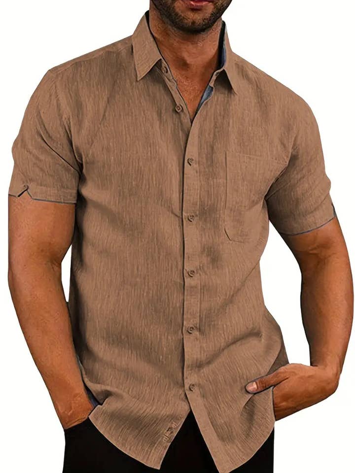 Lucky Avocado - Wholesale Button Down Shirt - Men's - Classic Solid Color Men's Casual Short Sleeve Shirt