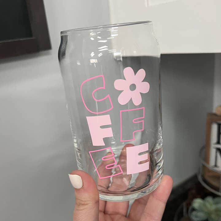 Iced Coffee, Daisy, Flower Can Glass Cup for wholesale by Boho Sips