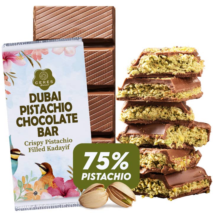 Viral Dubai Chocolate -Gift Pack- 75% Pistachio-7oz for wholesale by Ceres Gourmet
