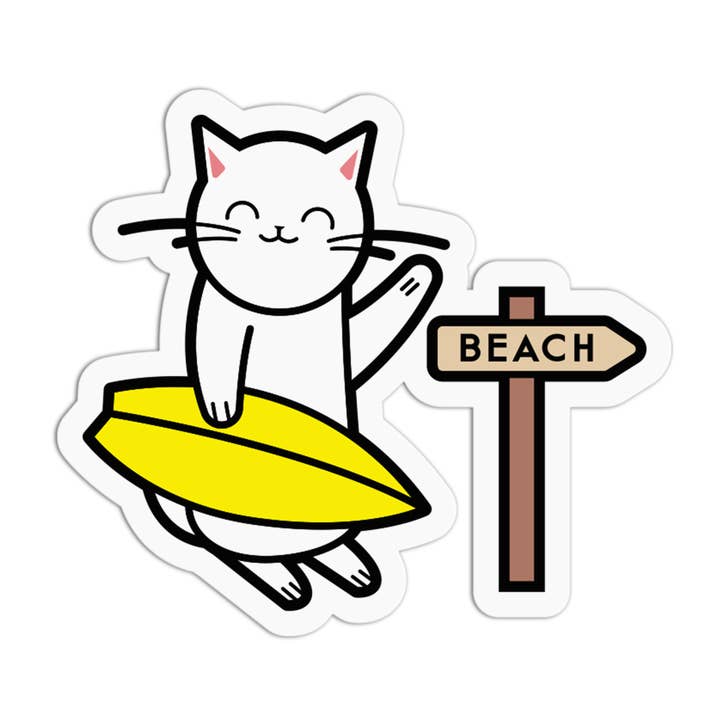 Adesivi estivi testurizzati: Gatto diretto verso la spiaggia per la vendita all'ingrosso da parte di the stkr store