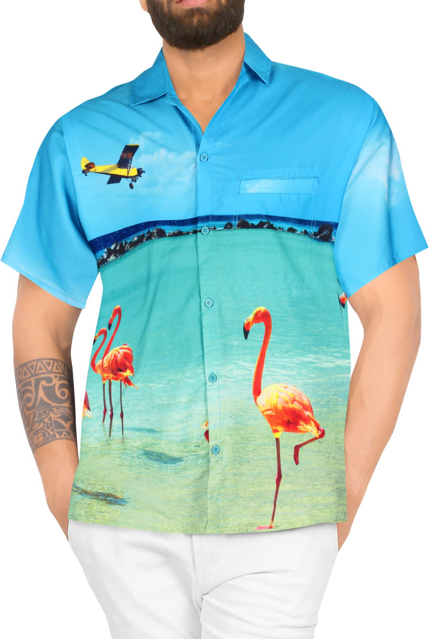 HAPPY BAY Men's Party Beach Shirts L Seashore, Flamingos for wholesale on Faire0