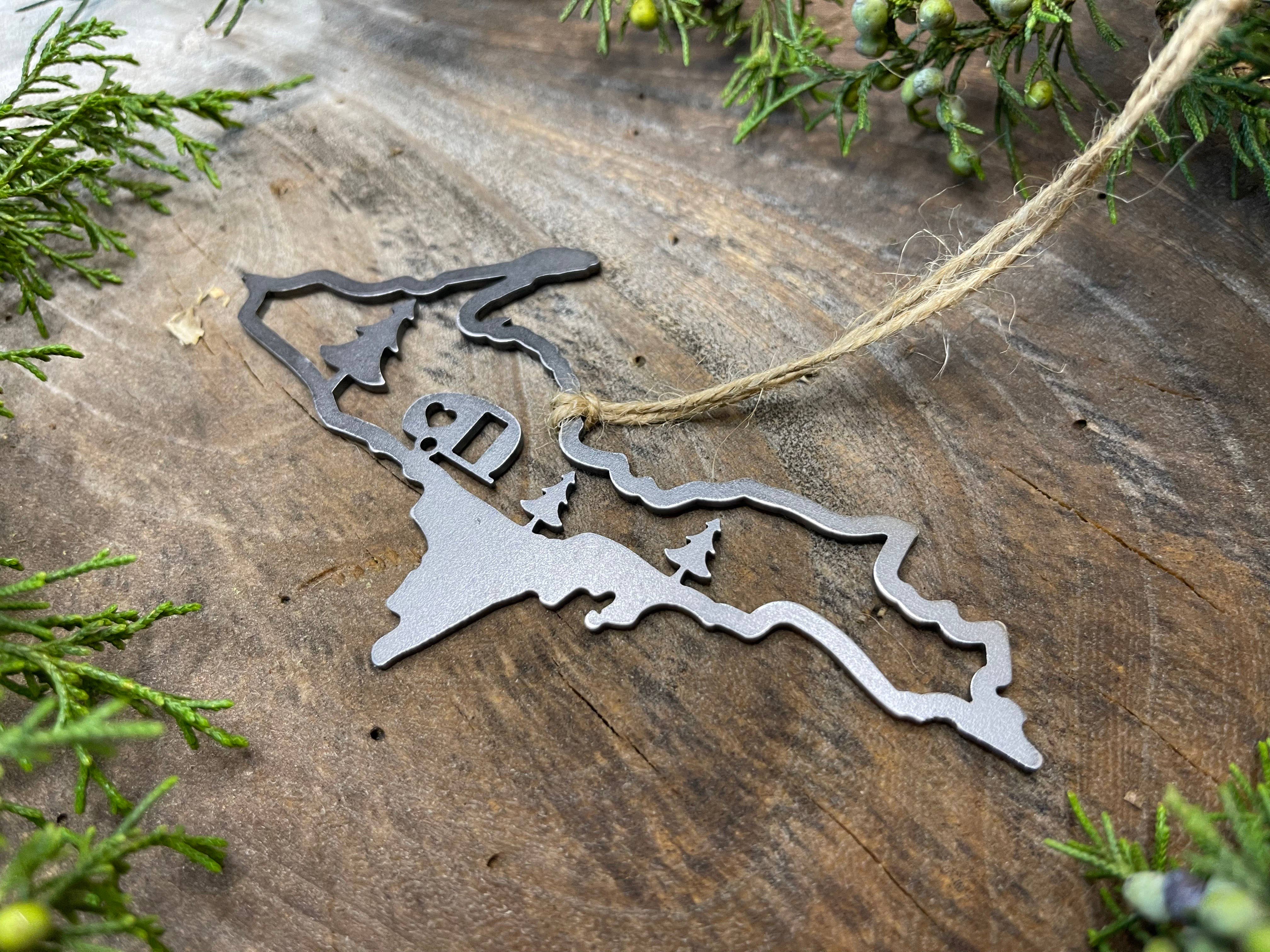 BE Creations & Designs, Inc. - Wholesale Ornament - Michigan Upper Peninsula CAMPER Scene Raw Steel Ornament2