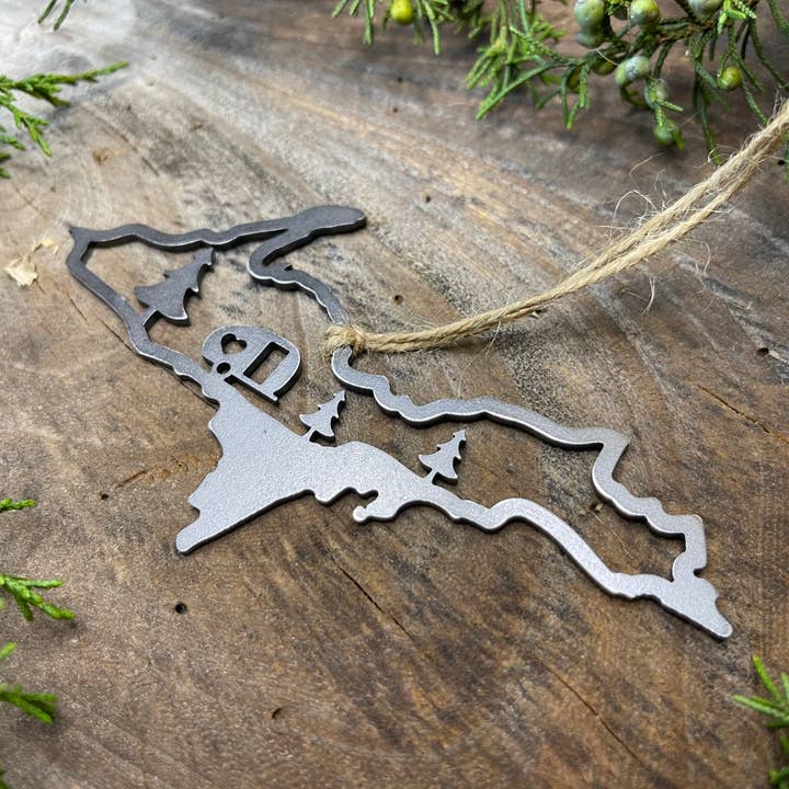 BE Creations & Designs, Inc. - Wholesale Ornament - Michigan Upper Peninsula CAMPER Scene Raw Steel Ornament2