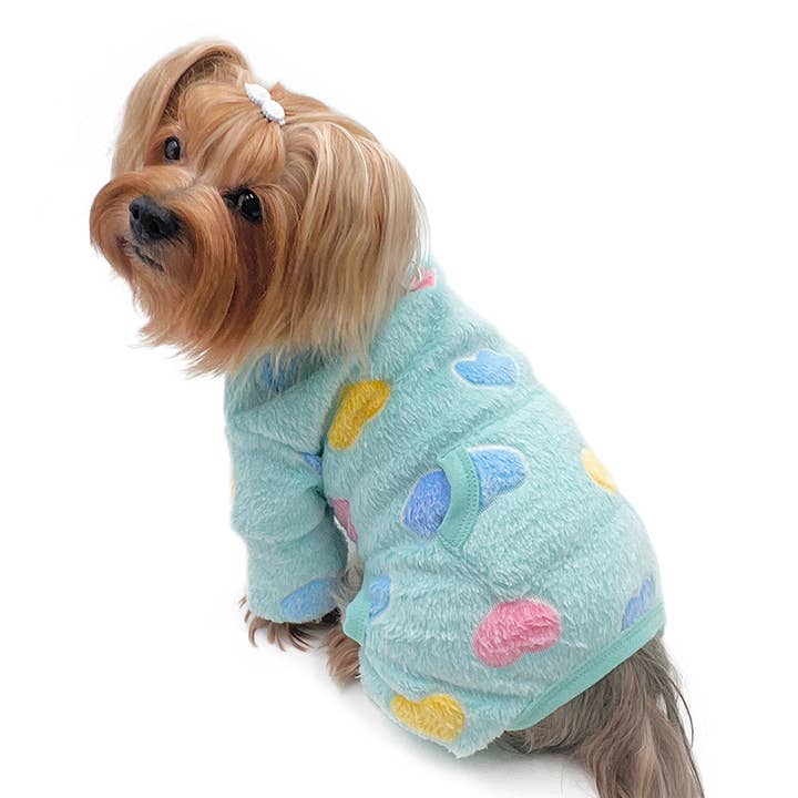 Pyjama col Roulé Coeurs Colorés Ultra Peluche - Bleu pour la vente par Klippo Pet