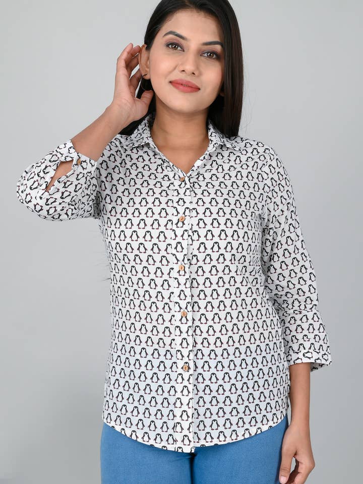 Ethnische Hemden mit Pinguinmuster für Damen für den Großhandel von Riddhi Siddhi