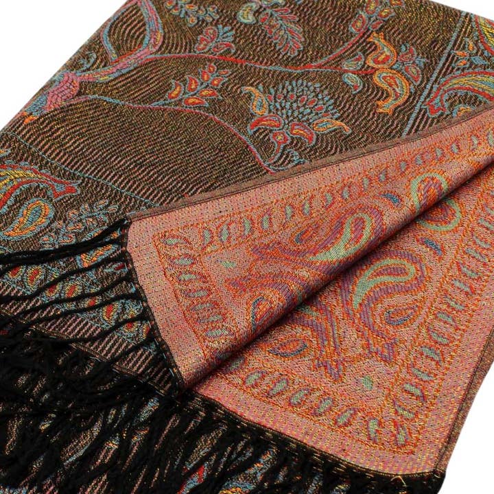 Sensibling Corp. – Großhandel Schal – Damen – Pashmina-Schal mit Paisley-Baum-Muster und metallischen Vögeln