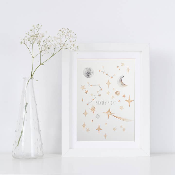 Stars watercolour wall print for wholesale by Katie Hipwell Design