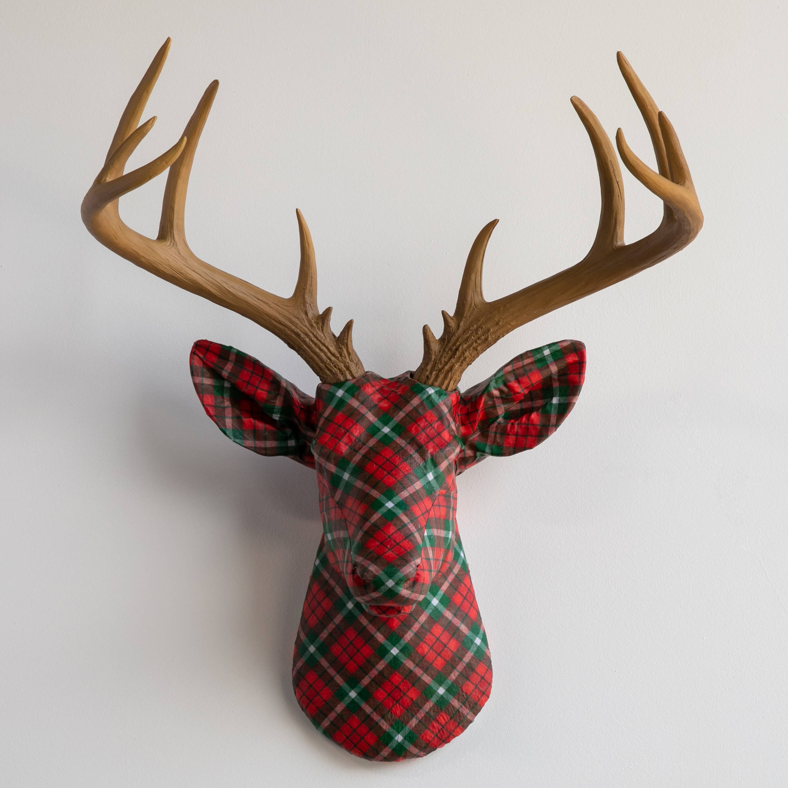 Near and Deer - Wholesale Wall Accent - Fabric Deer Head - Christmas Plaid1