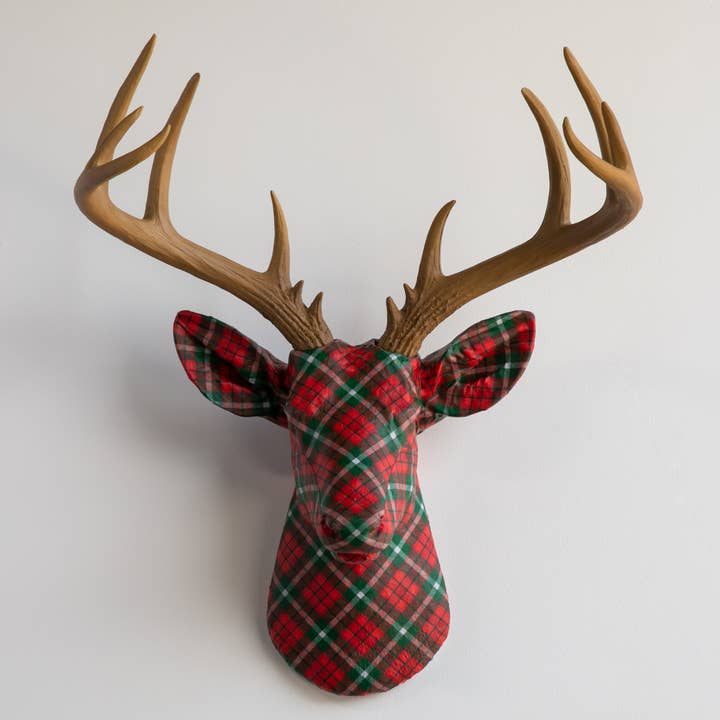 Near and Deer - Wholesale Wall Accent - Fabric Deer Head - Christmas Plaid1