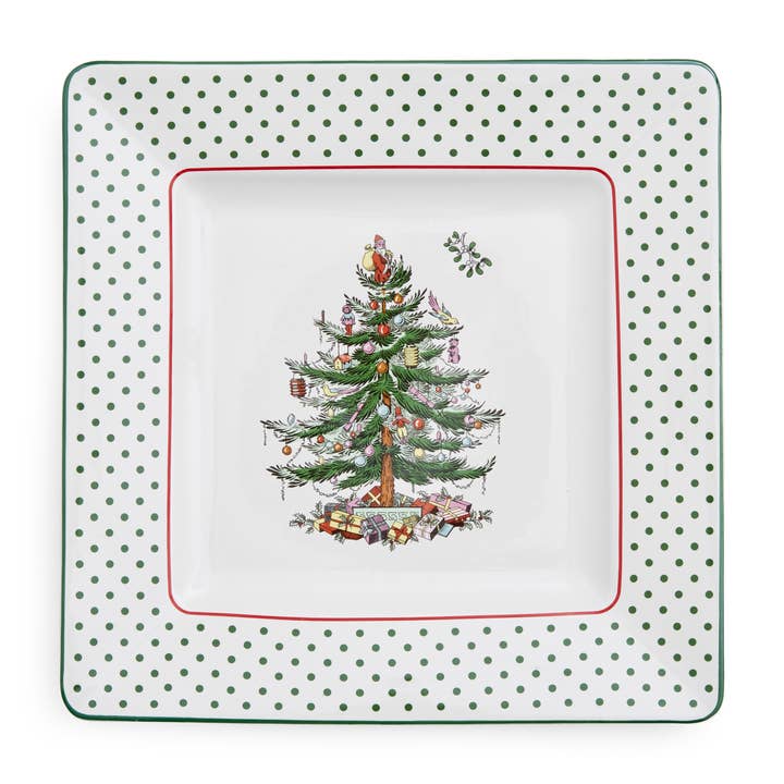 Portmeirion, Spode, Pimpernel, Nacthmann, Wrendale Designs - Wholesale Platter - Spode Christmas Tree Polka Dot Square Platter