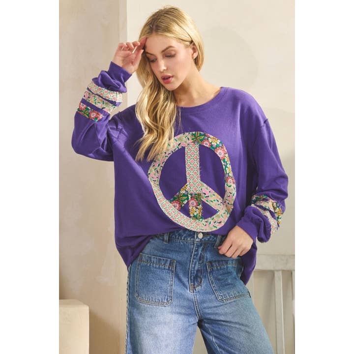VINTAGE FLORAL PEACE SIGN SWEATSHIRT (ST7449) for wholesale by Sage + Fig