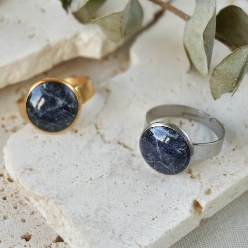 Black Tourmaline Adjustable Ring (Large) for wholesale by Aether & Nox