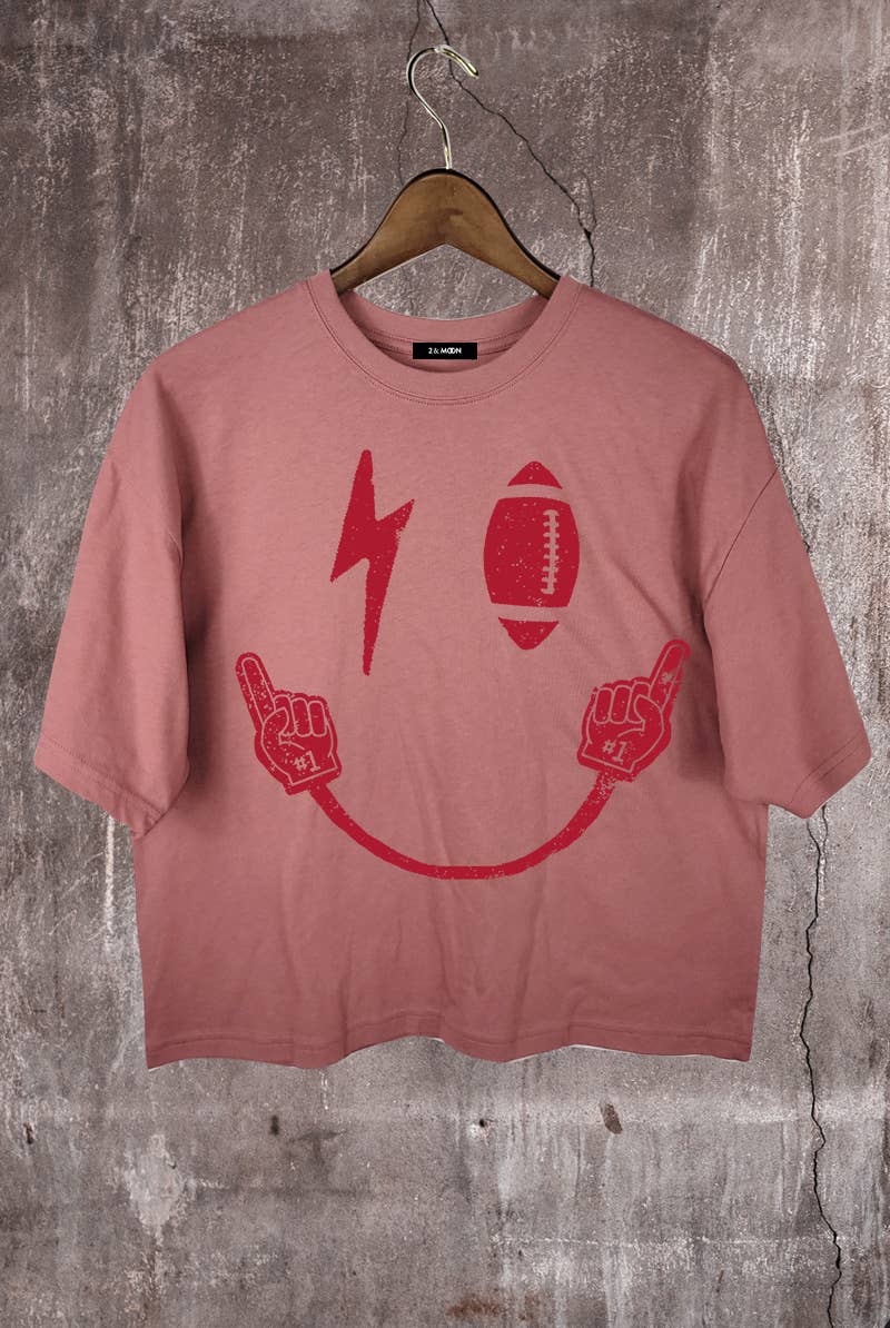 2&moon – wholesale Screen printed t-shirt – Women′s – Giving Football Game Day  Red Graphic Crop Tee4