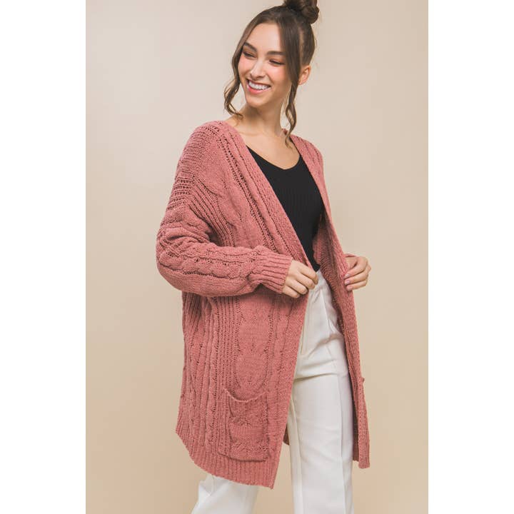 Apolline – wholesale Cardigan – Women’s – Chenille Cable Knit Oversized Open Front Cardigan