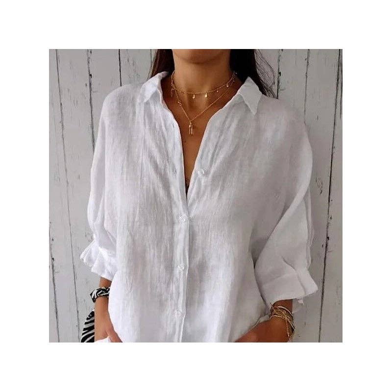 UZ Wholesale Store - Wholesale Button Down Shirt - Women's - Relaxed Fit Solid Color Back Strap Blouse4