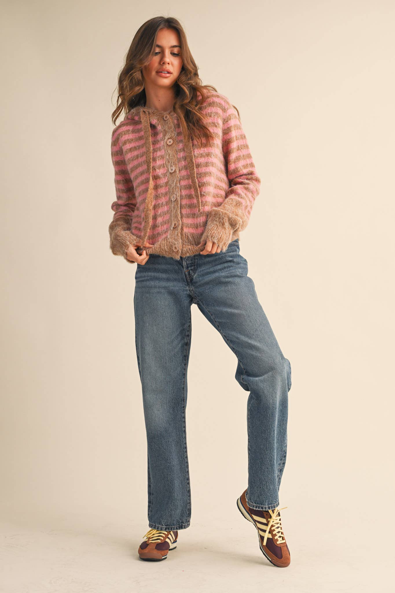 &MERCI - Wholesale Cardigan - Women's - STRIPED HOODIE SWEATER CARDIGAN MSW1106369