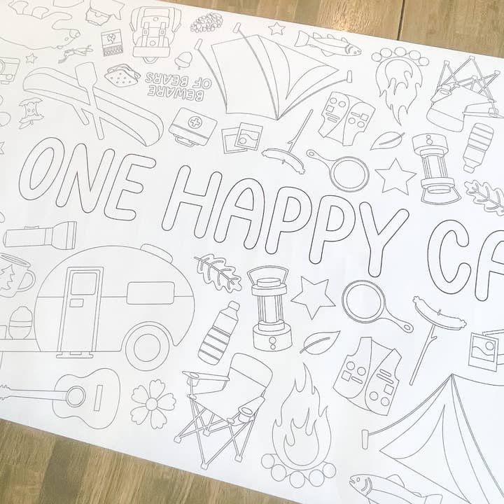 Tapis de table à colorier pour camping | Joyeux anniversaire pour la vente par Party in a pinch