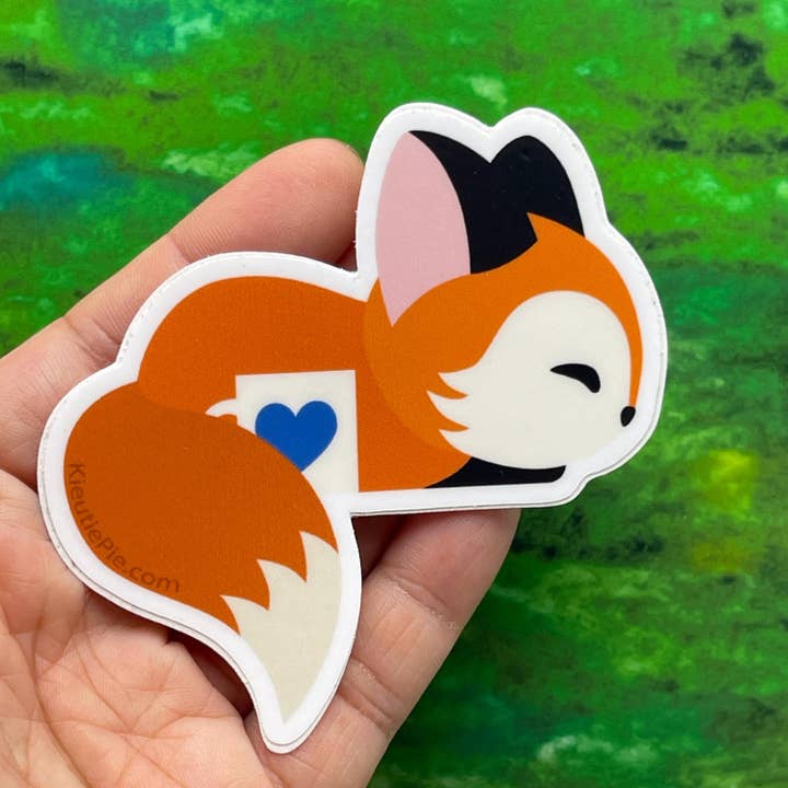 Sleepy Coffee Fox Vinyl Sticker - Weatherproof for wholesale by Kieutie Pie