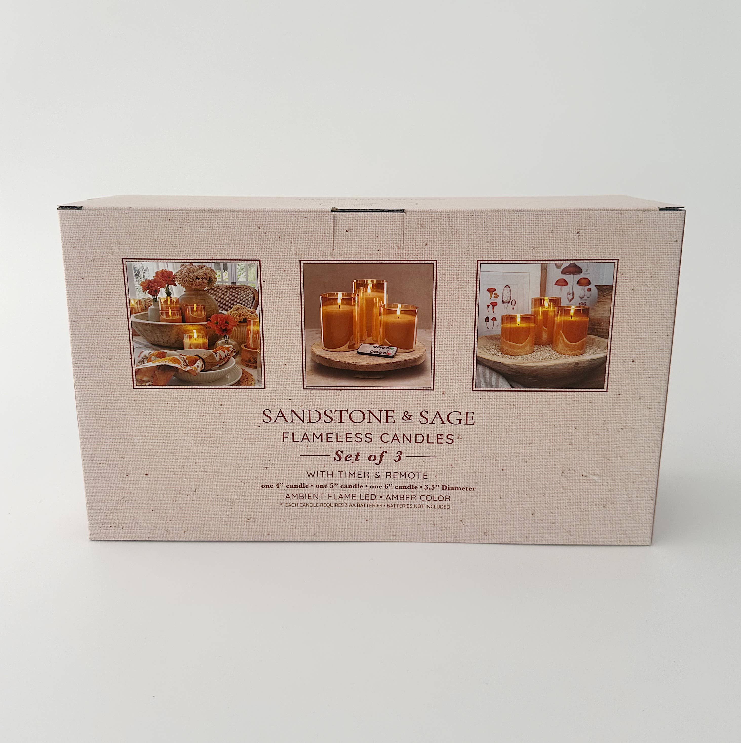 Sandstone & Sage - Wholesale Jar/filled candle - Flameless LED Hurricane Glass Candles - White and Amber13