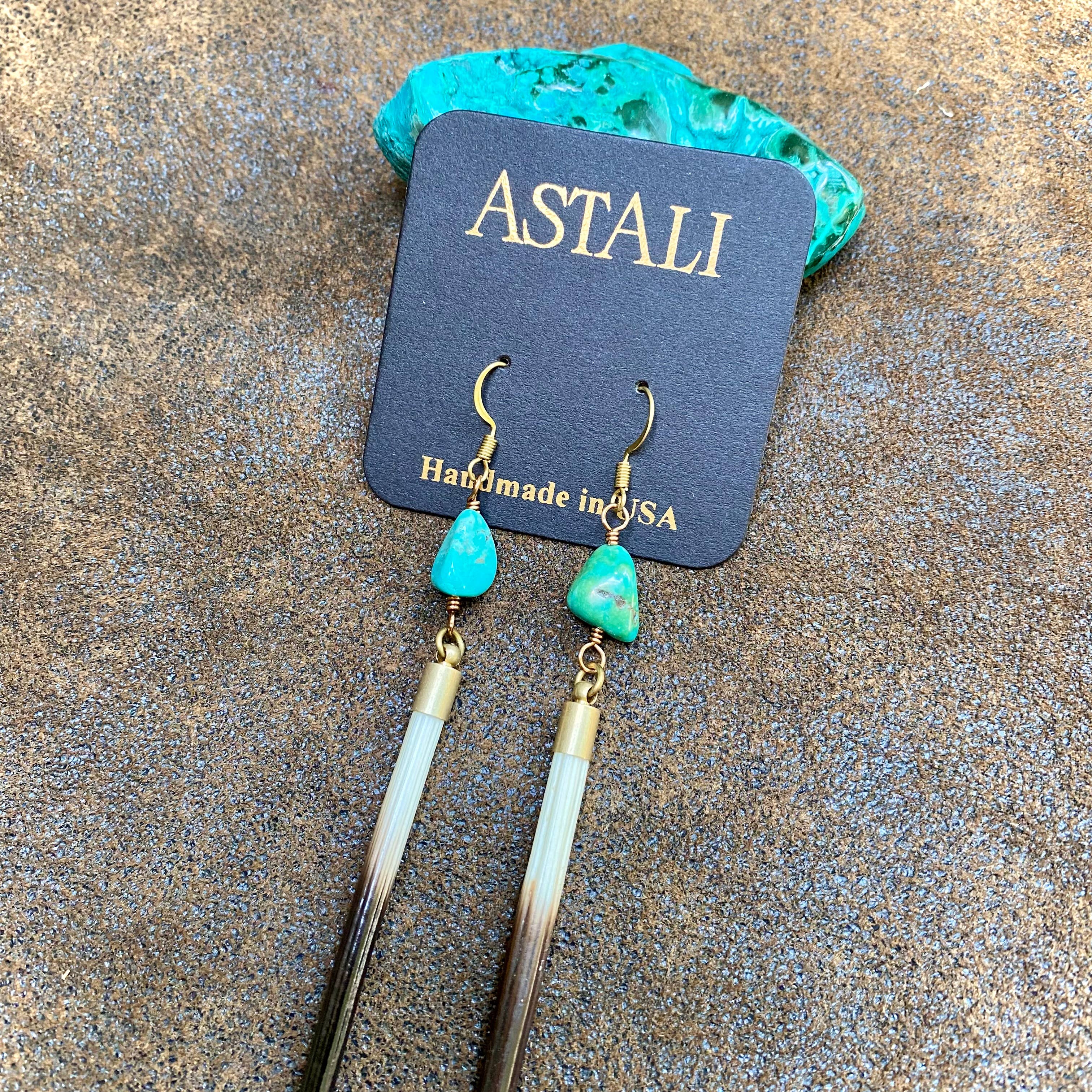 ASTALI - Venta al por mayor Pendientes colgantes - Pendientes de Quill de Puercoespín y Turquesa Real1