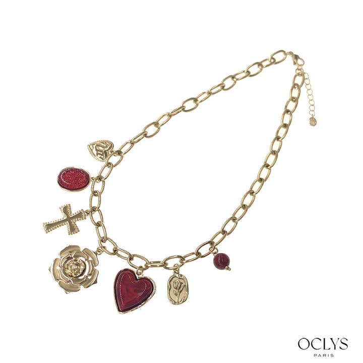 Oclys - Vente Colliers à pendentif - Collier breloques rose acier inoxydable doré Coco