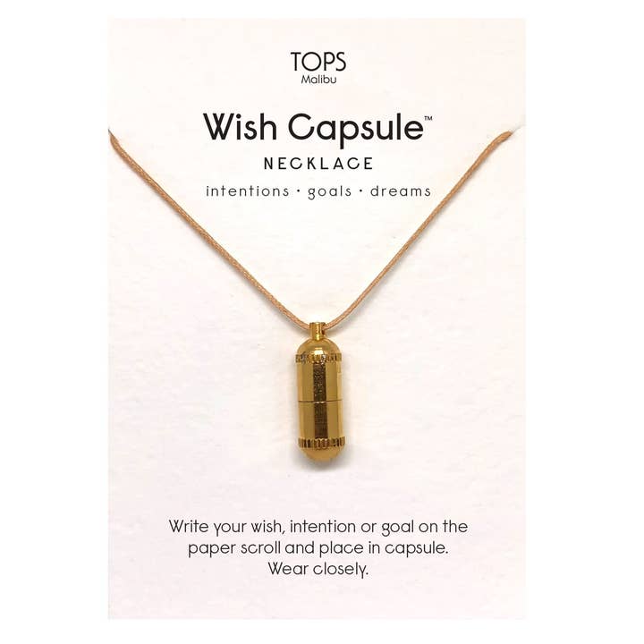 TOPS Malibu - Vendita all'ingrosso Collana con ciondolo/pendaglio - Collana Wish Capsule con 3 pergamene di carta - Gold Capsule