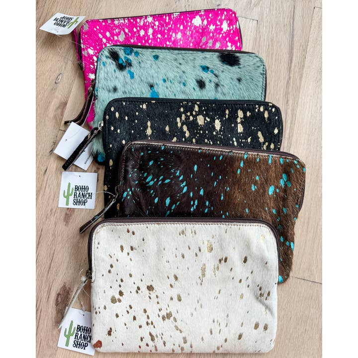 Boho Ranch Shop - Wholesale Makeup/Cosmetic Bag - Cowhide Pouch Bag Genuine travel Makeup Wallet Clutch