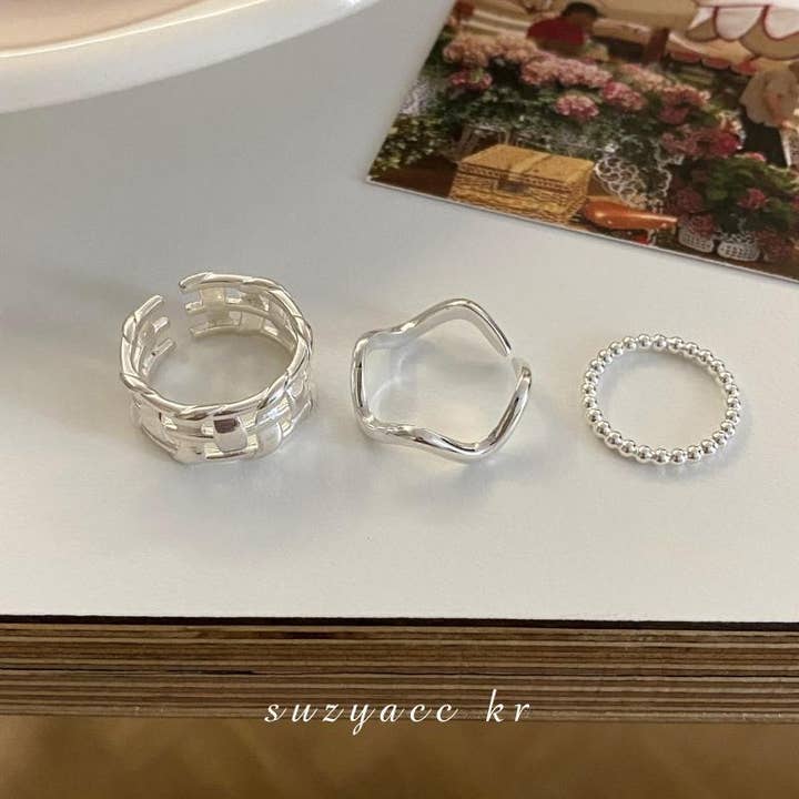 Gemscape UK – wholesale Band/Stackad Ring – Silver öppen pekfingerring bred ihålig flätad mode11