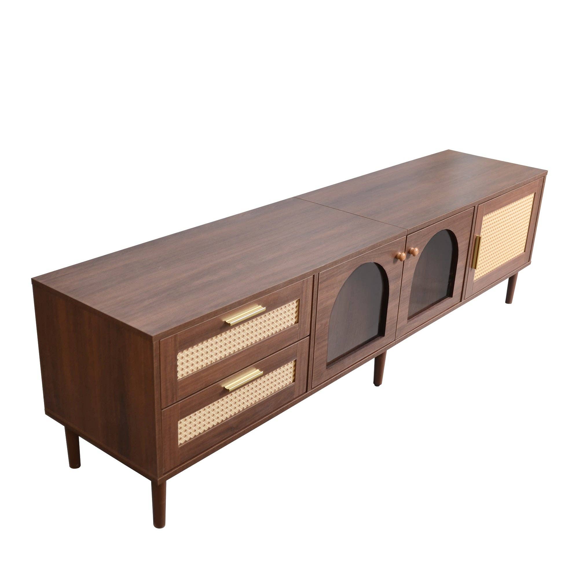HOMYCASA DESIGN INC - Wholesale Console Table - Rattan TV Stand with LED Lights 3 Cabinets for 80" TVs16