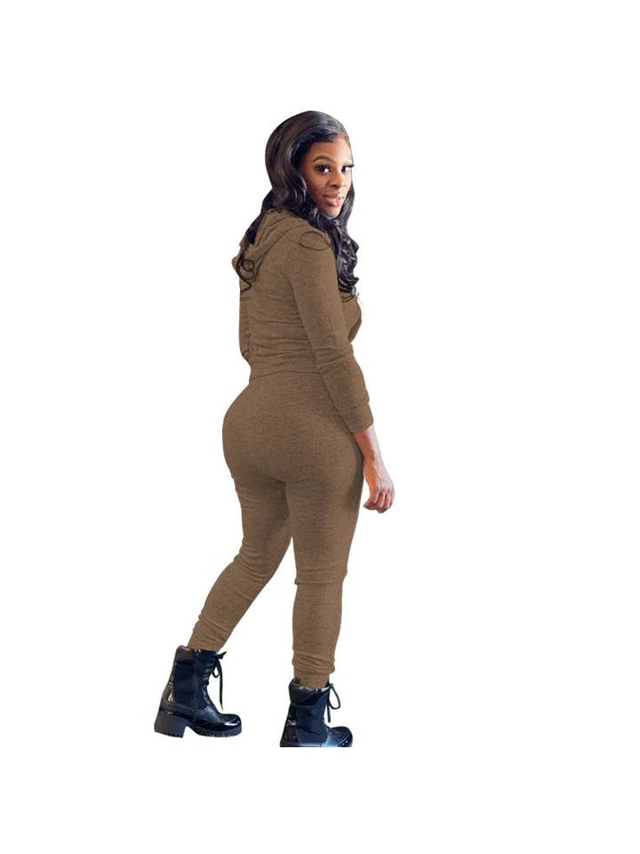 MB Fashion Wholesale - Wholesale Top & Pant Set (NOT Loungewear) - Women's - MB FASHION Zip-Up Hoodie and Jogger Pants Set 12489R22